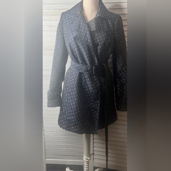 Banana Republic Navy Polka Dot Trench Coat Small Great Condition Preppy Classic - Picture 7 of 11